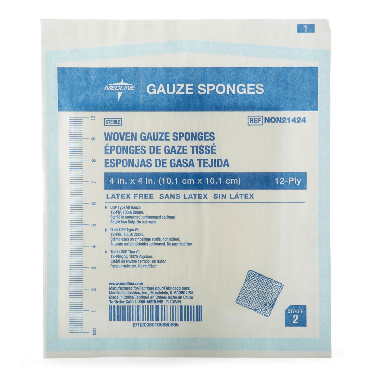 Medline St2s Woven Cotton Gauze Sponge 12ply 4x4 50Ct