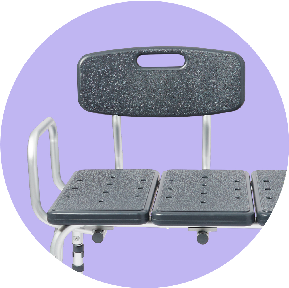 Medline Transfer Bench with Microban Gray 350lb Cap 1Ct